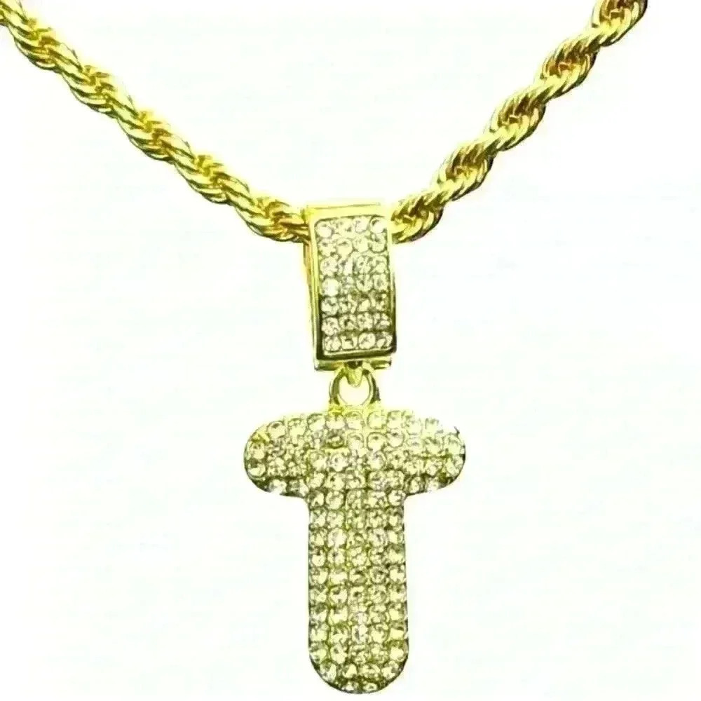 Unisex Yellow Gold-Plated Letter “T” Blingy 24” Necklace